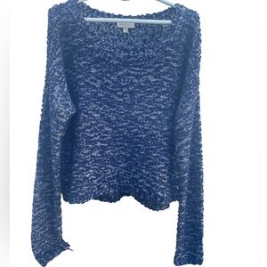 ModCloth‎ Marled Blue/White Cropped Knit Sweater, Size Large, EUC